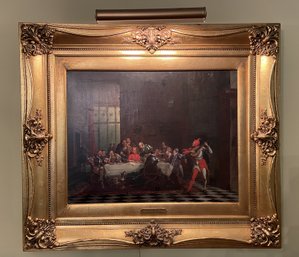 1875 SIGNED ANTIQUE OIL ON CANVAS 'CARDINAL WOLSEY AND FRIENDS' BY J. BEAUFAIN IRVING