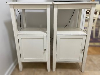 PAIR OF WHITE ACCENT STORAGE TABLES