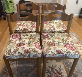 SET OF 4 MCM WOOD RUSH SIDE CHAIRS WITH 5 WAVERLY CUSHIONS