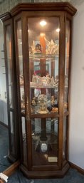 LIGHTED CURIO CABINET WITH 4 GLASS SHELVES