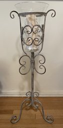 VINTAGE GLASS AND IRON FLOOR CANDLE HOLDER