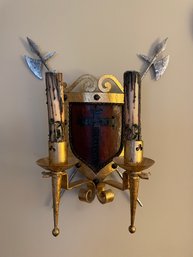 COAT OF ARMS DUAL CANDLE WALL SCONCE