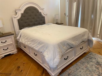 QUEEN SIZE WHITE STORAGE PLATFORM BED WITH ALLSWELL MATTRESS