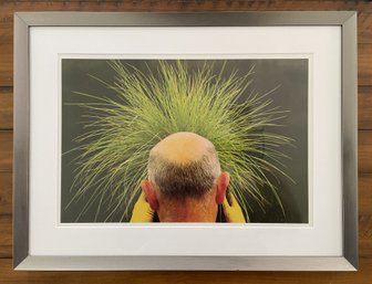 FRAMED PHOTO PRINT OF A WORKER AT LONDON'S CHELSEA FLOWER SHOW EXAMINING A GRASS PLANT MAY 21 2004