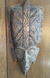 VINTAGE HAITIAN HAND CARVED WOOD TRIBAL MASK WALL DECORATION SIGNED SEPE