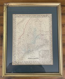 FRAMED COUNTY MAP PRINT OF THE STATE OF MAINE CIRCA 1876
