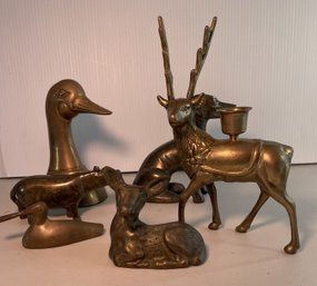 SET OF 6 ASSORTED VINTAGE HEAVY SOLID BRASS ANIMAL FIGURINES