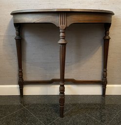 VINTAGE SOLID MAHOGANY DEMILUNE CONSOLE TABLE