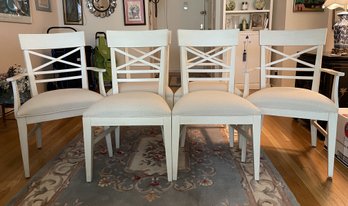 6 PC SET OF WHITE BLAKE WOOD-SEAT DINING CHAIRS BY ETHAN ALLEN