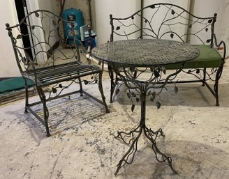 METAL GARDEN BENCH, CHAIR AND TABLE OUTDOOR PATIO SET