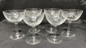 VINTAGE COLLECTION OF ETCHED CLEAR GLASS GOBLETS
