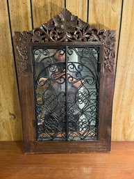 VINTAGE TRIPTYCH WALL MIRROR WITH SCROLLED IRON DOORS