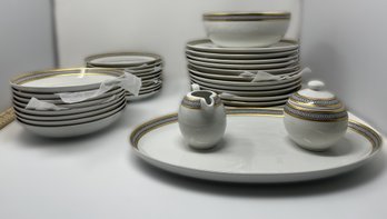 BLOCK IONA GRECIAN PORCELAIN CHINA SET GOLD & IVORY