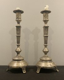 PAIR OF ANTIQUE SILVERPLATED  SABBATH CANDLESTICK HOLDERS