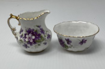 AYNSLEY FINE BONE CHINA CREAMER AND SUGAR BOWL  'VIOLETTE'