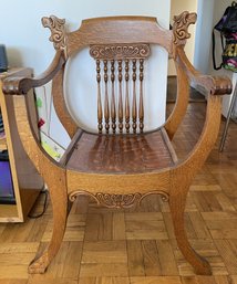 ANTIQUE OAK THRONE CHAIR BY THE FORD & JOHNSON CO