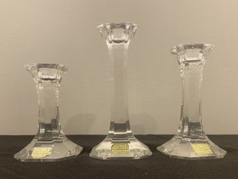 3 PC SET OF NOBLE EXCELLENCE CRYSTAL CANDLESTICK HOLDERS