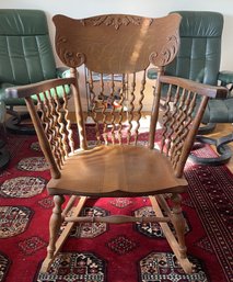 ANTIQUE ROPE TWISTED SPINDLE HAND CARVED ROCKING CHAIR