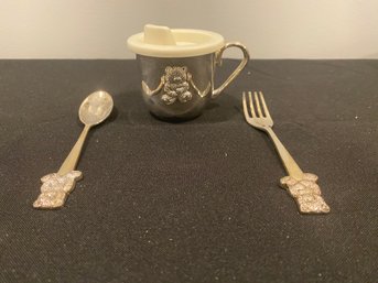 SILVER PLATED BABY BEAR FEEDING SET