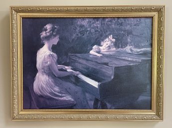 PORTRAIT OF A LADY PLAYING PIANO TO LITTLE GIRL