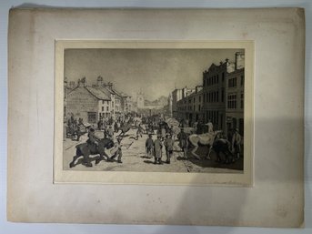 ANTIQUE KENNETH HOLMES ETCHING 'THE HORSE FAIR AT SKIPTON'
