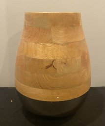 14 INCH SILVER TONE AND WOOD THRESHOLD VASE