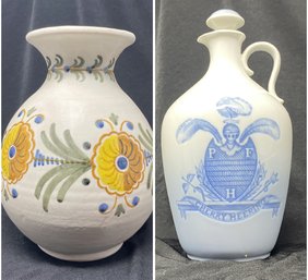 HAND PAINTED VASE AND DECANTER