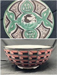 HAND PAINTED DISH AND BOWL