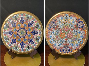 PR OF VINTAGE CEARCO HAND PAINTED ENAMEL AND 24K GOLD PLATES