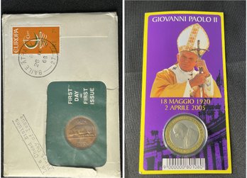 1966 IRISH HALF PENNY AND POPE JOHN PAUL II COMMEMORATIVE COIN