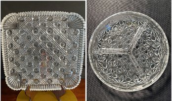 PR OF VINTAGE AND ANTIQUE GLASS AND CUT CRYSTAL SERVING TRAYS