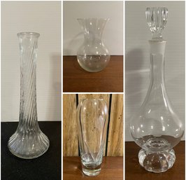 COLLECTION OF 3 GLASS VASES AND DECANTER