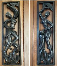 PR OF VINTAGE HAND MADE EBONY WALL CARVINGS