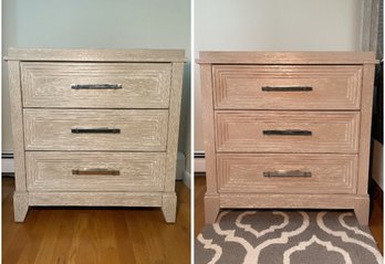 PR OF LIBERTY FURNITURE BELMAR 3 DRAWER NIGHTSTAND IN WASHED TAUPE AND SILVER CHAMPAGNE
