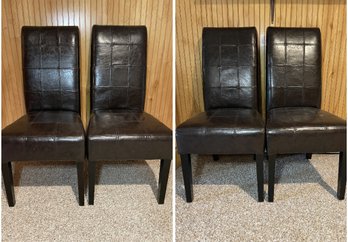 4PC SET OF BROWN FAUX LEATHER DINING CHAIRS
