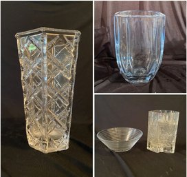 4PC ASSORTED CRYSTAL GLASS VASE AND BOWL