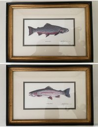 PAIR OF FRAMED SIGNED PRINTS OF TROUT BY ALAN JAMES ROBINSON