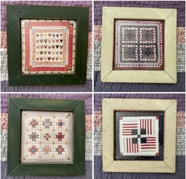 4 PC COLLECTION OF FRAMED KATE ADAMS MINIATURE PATCHWORK QUILTS