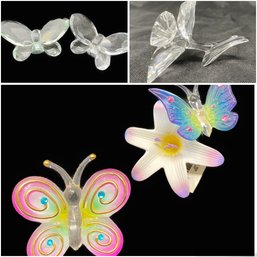 SET OF 5 ASSORTED BUTTERFLIES AND FLOWER GLASS ART