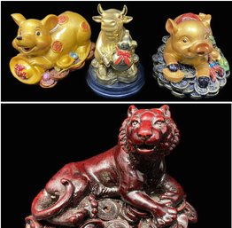 SET OF 4 GOOD FORTUNE CHINESE ZODIAC ANIMAL FIGURINES