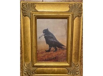 GOLD GILT FRAMED PRINT OF KRAHE THE RAVEN BY RUDI HURZLMEIER