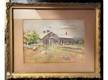 GILT FRAMED WATERCOLOR 'COUNTRY BARN'