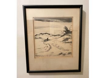 'OVER THE DUNES' CHARCOAL ETCHING SIGNED BY JOHN W. GREGORY