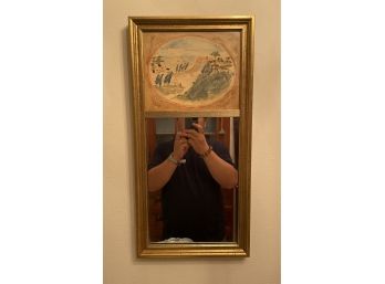 GOLD GILT FRAMED MIRROR WITH BRASS CROSSBAR AND DEPICTION OF VIRGINIA, 19TH CENTURY