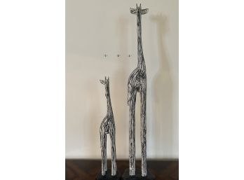 PAIR OF HAND PAINTED WOOD CARVED GIRAFFES