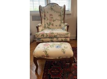 WINGBACK UPHOLSTERED ARM CHAIR WITH OTTOMAN