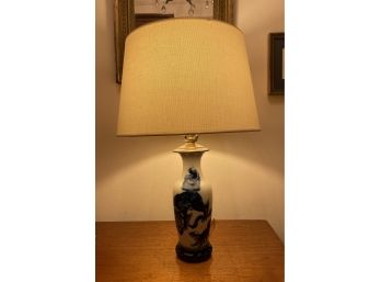 GINGER JAR PORCELAIN TABLE LAMP WITH WHITE LINEN SHADE