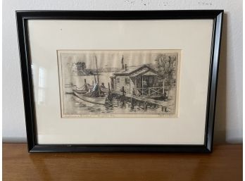 FRAMED PRINT 'OYSTERMAN'S HOUSEBOAT'