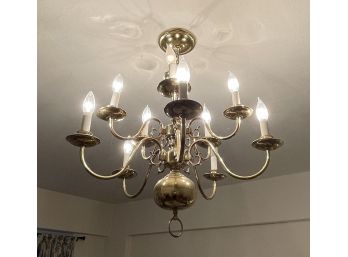 10 LIGHT VINTAGE BRASS CHANDELIER