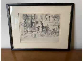 VINTAGE FRAMED PRINT 'COURTYARD, VENICE' BY LIONEL BARRYMORE